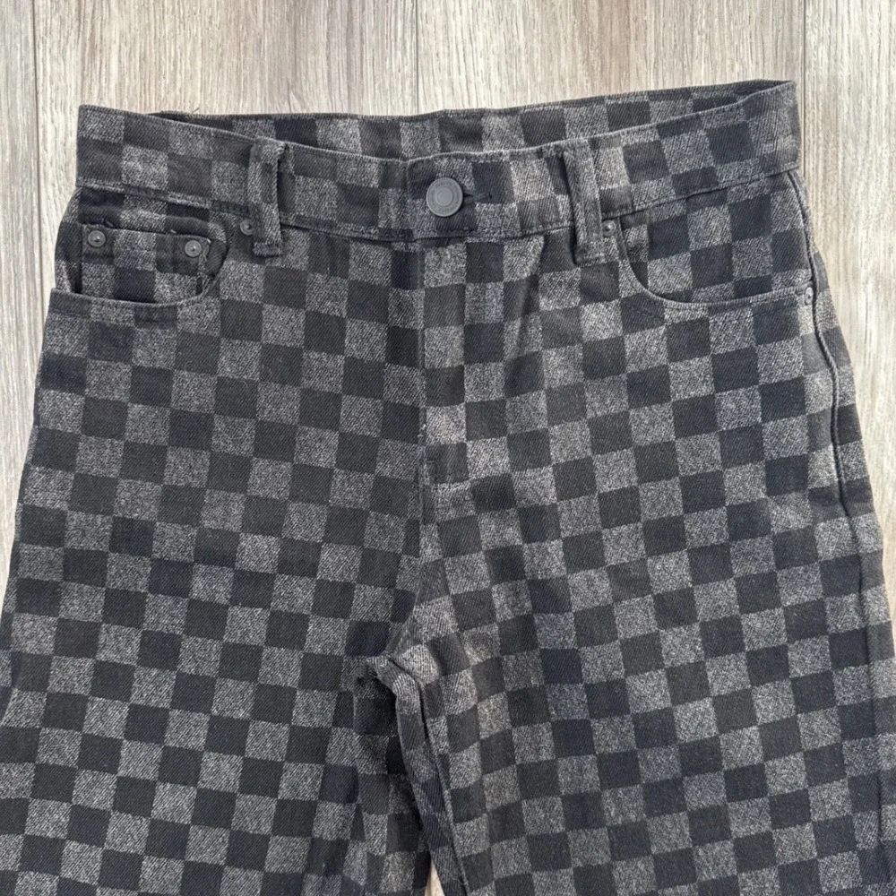 RSQ Kids Checkerboard Print Straight Leg Jeans Size 12 Black‎ Grey Cotton